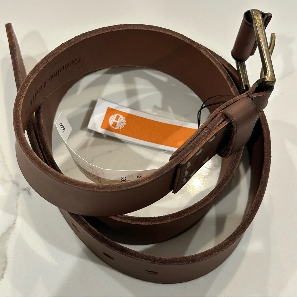 Timberland NWT Brown Genuine Leather Belt Wrapped Buckle Workwear Casual Size 38
